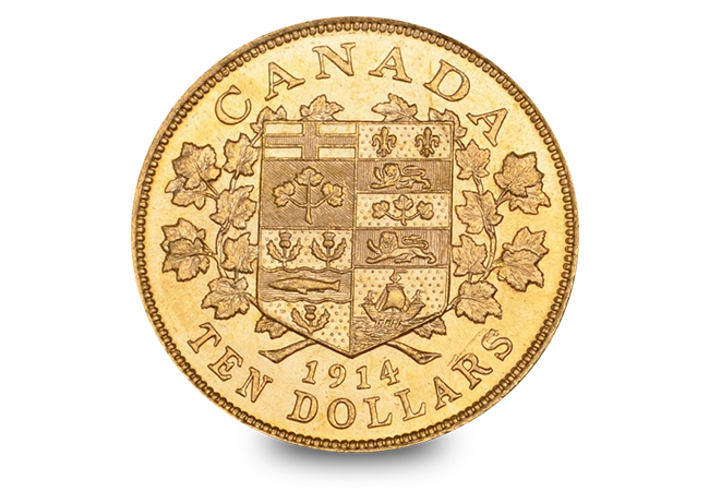Canada 1914 George V Gold Ten Dollar Coin Reverse - Lost for almost a century - The legend of the Canadian Hoard