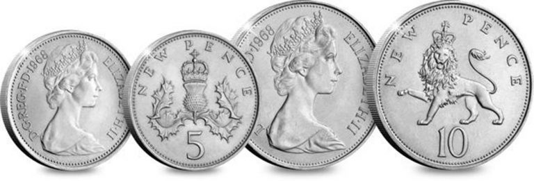 uk 1968 first decimalisation 10p and 5p coins comaprison 1 - The day that changed UK coinage forever
