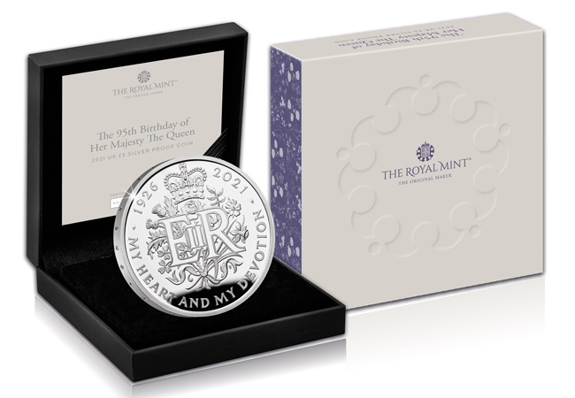 Queens 95th Royal Mint Silver Proof 5 Pound Coin Product Images Coin in box - Dissecting a Design: The most important £5 coin issued this year