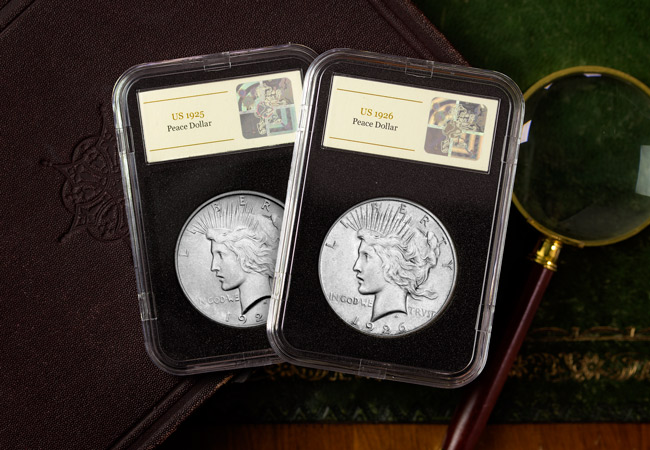 US 1925 1926 God controversy Peace Dollar pair lifestyle slabs - Spot the difference and learn the secret…