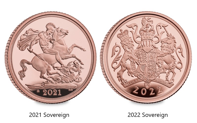 UK 2021 Gold Sovereign product images 2021 vs 2022 sovereign - REVEALED – The first total design change on a Sovereign for a decade
