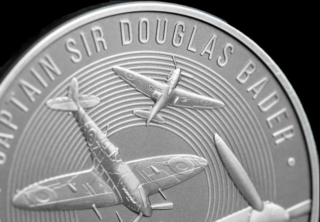 Sir Douglas Bader Silver 5oz Spitfire Medal Product Images Close Up Back - The man. The myth. The legend.
