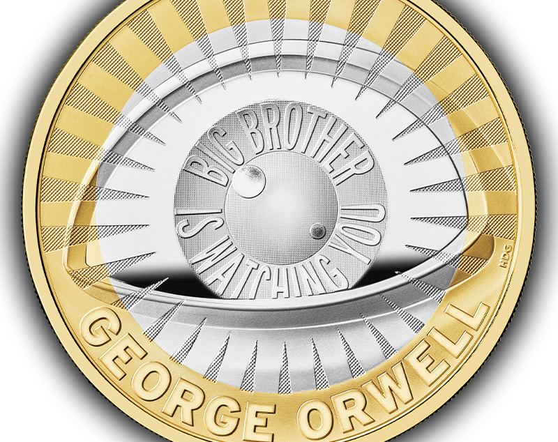 2025 George Orwell 2 coin reverse design - Own the New UK George Orwell £2 Coin – Big Brother is Watching You