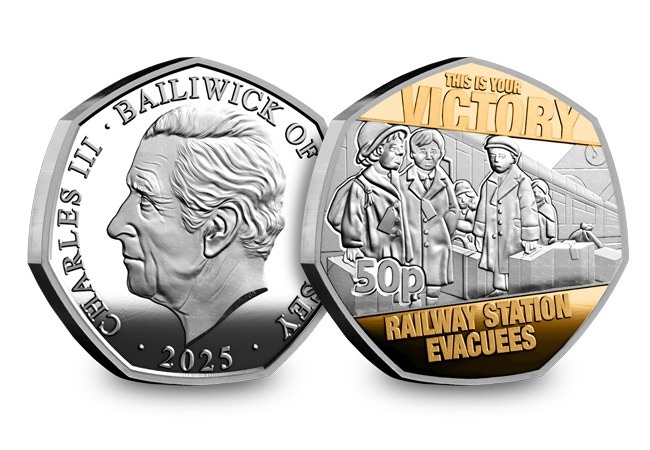 2025 guernsey ve day evacuees invert obv rev - Commemorating the 80th Anniversary of VE Day with a Stunning 50p Collection