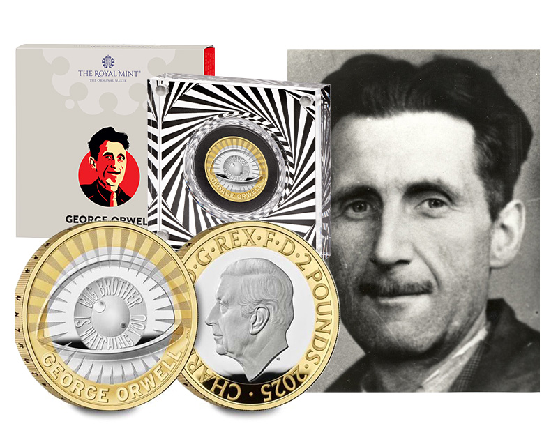 George Orwell Silver prood 2 coins - Own the New UK George Orwell £2 Coin – Big Brother is Watching You